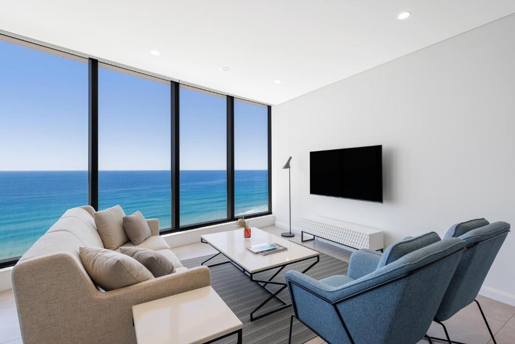 Living area inside a serviced Gold Coast apartment