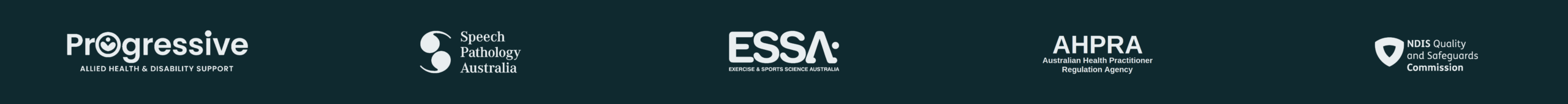 Progressive, Speech Pathology Australia, ESSA, AHPRA and NDIS Quality and Safeguards Commission logos